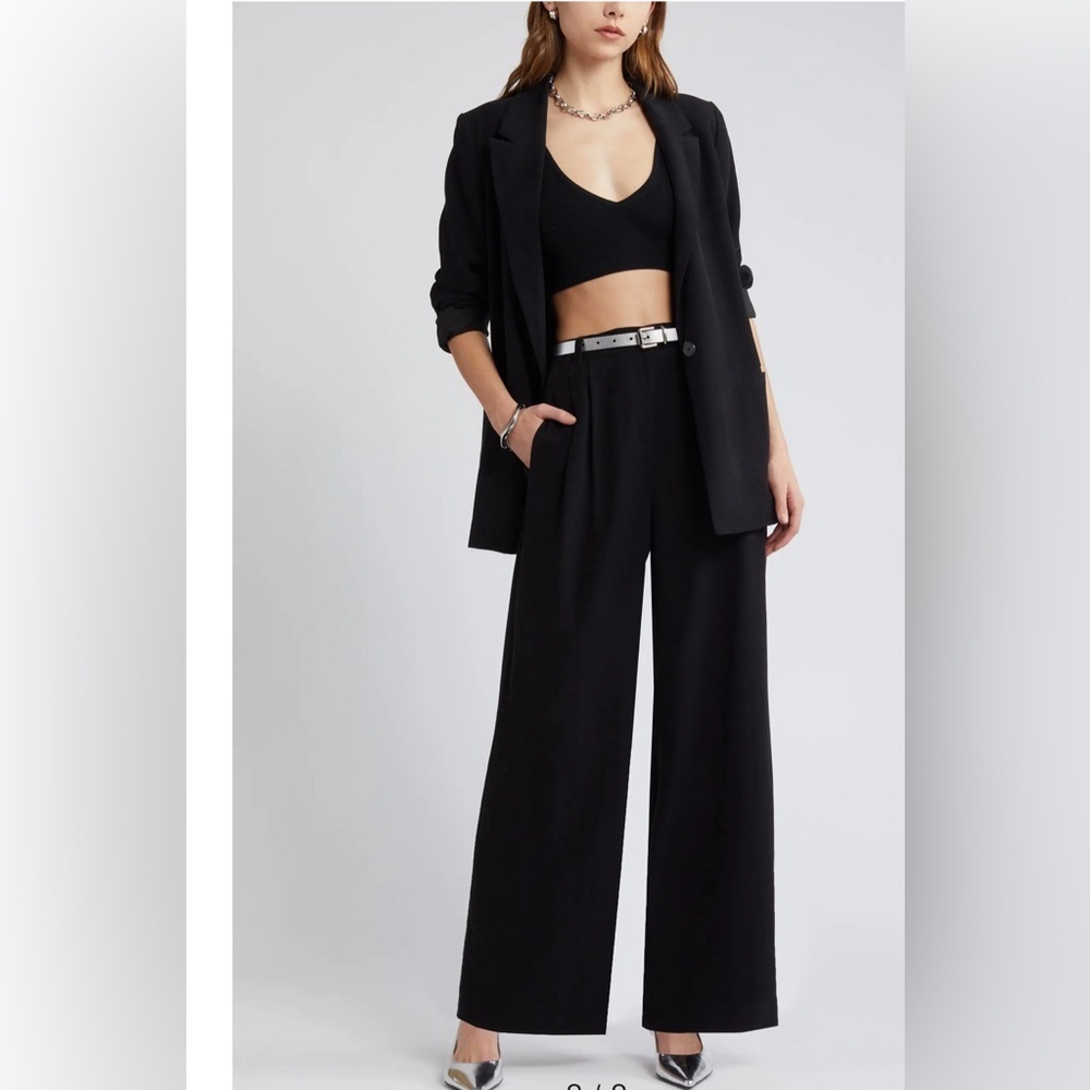 High Waist Wide Leg Trousers 2.5mm Hot Fix Crystal Mesh Trim Clear Glass